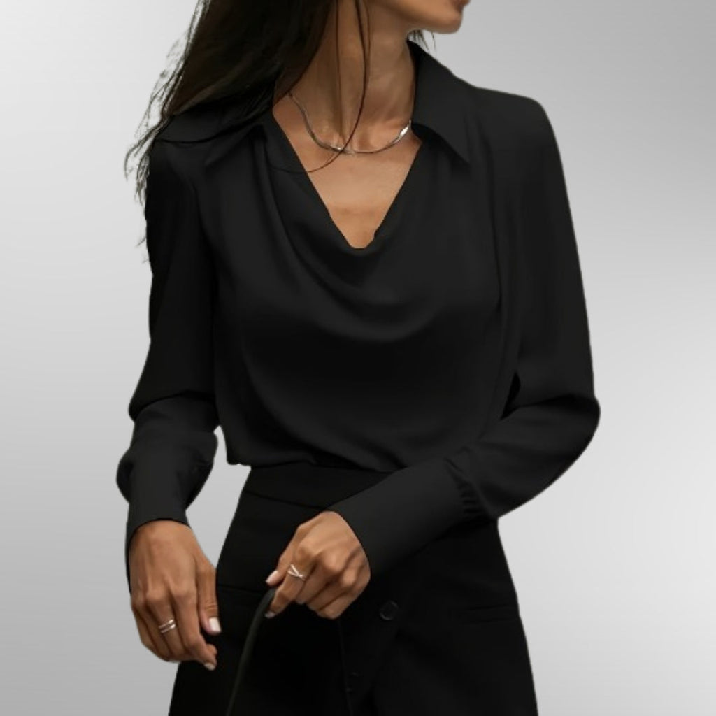 Satin Look Blouse with Draped Neckline