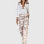 Geometric Print Two Piece Set with Belt