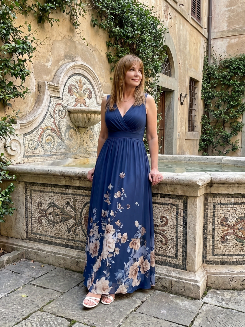 Sleeveless V-Neck Floral Print Midi Dress