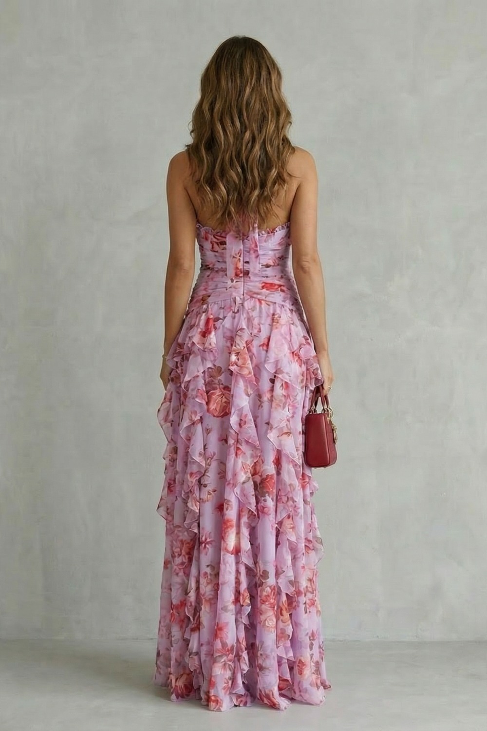 Floral Halter Maxi Dress with an Elegant Layered Detail