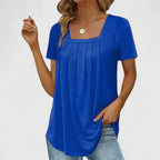 Square Neck Blouse with Delicate Pleats