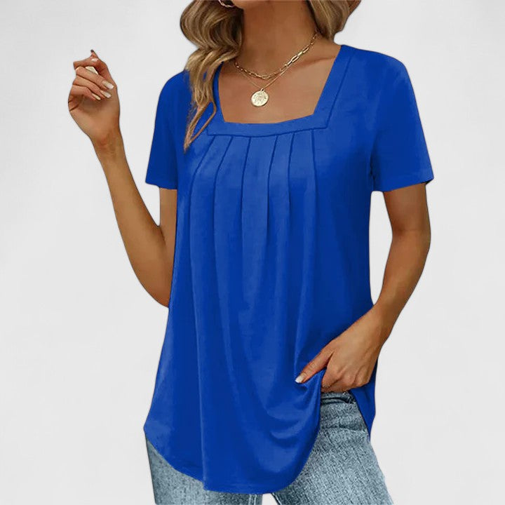 Square Neck Blouse with Delicate Pleats