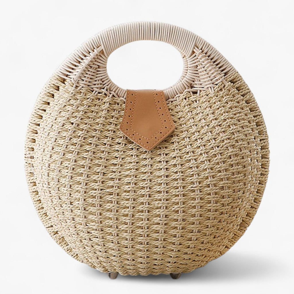Woven Rattan-Style Shoulder Bag with Flap Closure