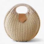 Woven Rattan-Style Shoulder Bag with Flap Closure