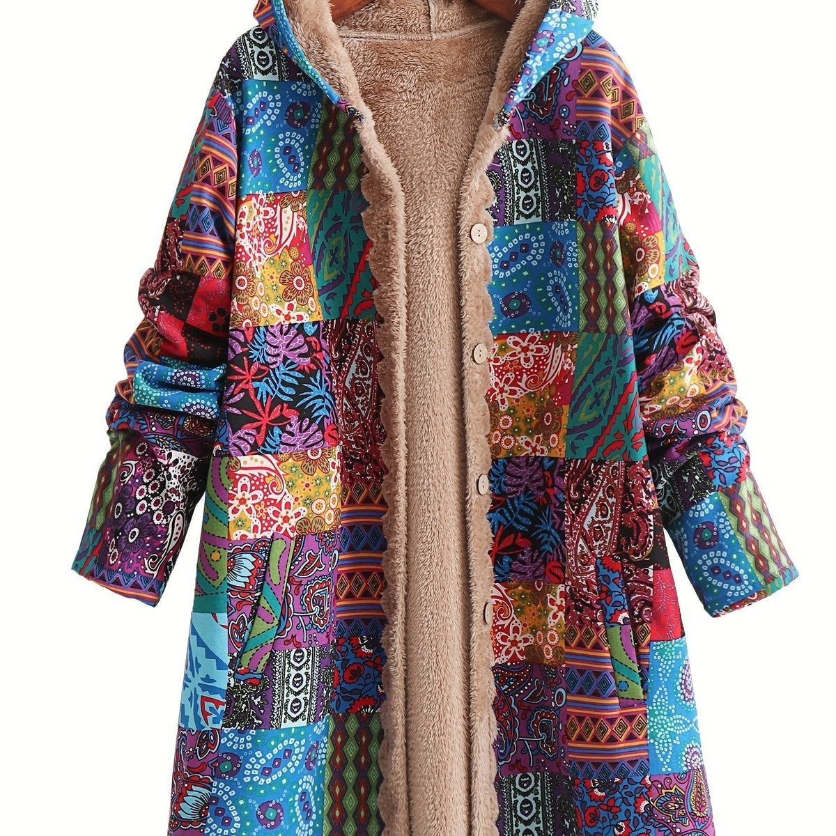 Patchwork Hooded Jacket with Lined Interior