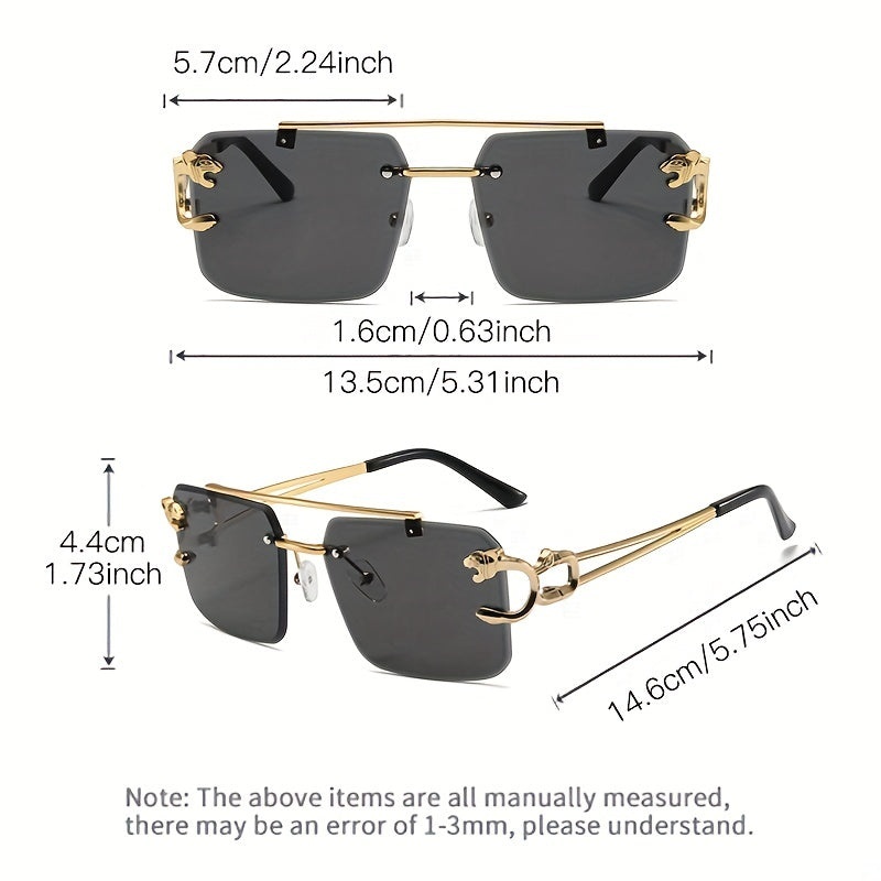 Rimless Square Sunglasses with a Gold-Tone Tiger Head Detail