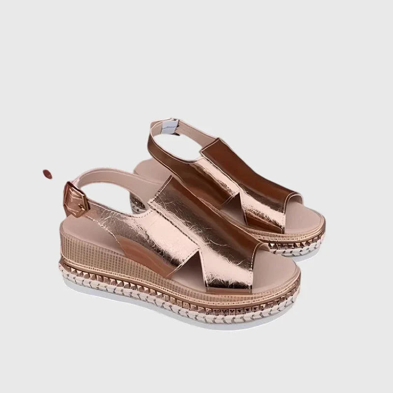 Sandalias metalizadas con tacón estable y suela antideslizante
