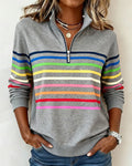 Half Zip Sweatshirt with Stand Collar and Stripe Detail