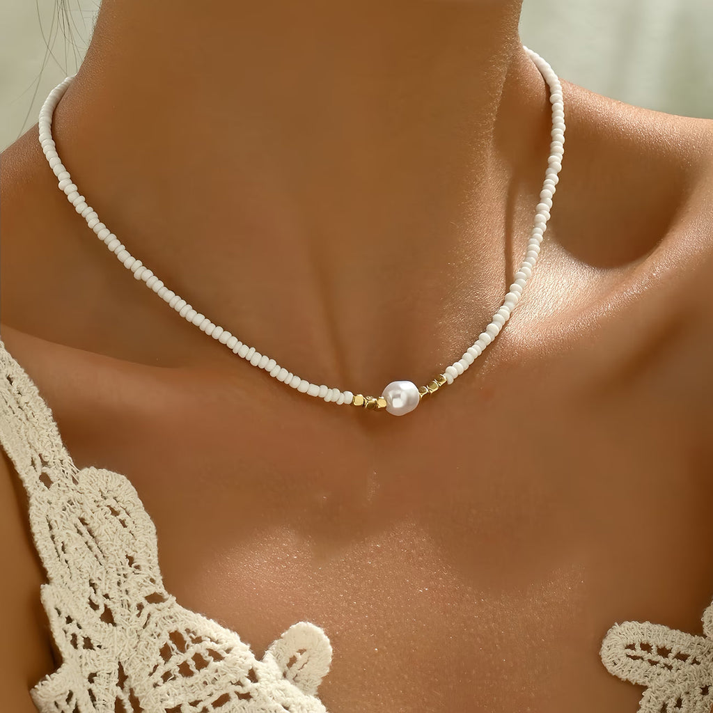 Minimal Faux Pearl Necklace with Extender Chain for Easy Fit
