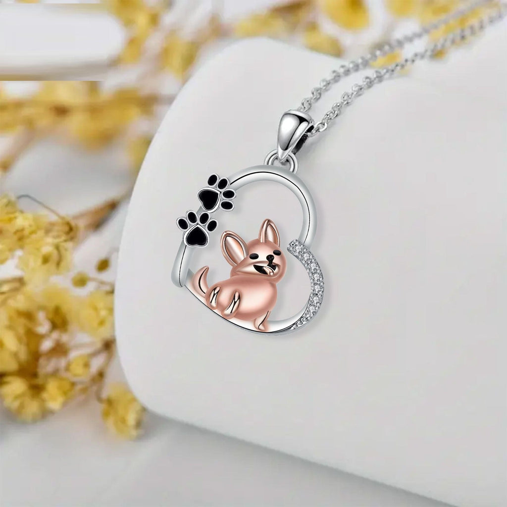 Heart and Dog Pendant Necklace in Rose Gold Colour