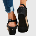 Wedge Sandals with Buckle Strap and Cushioned Footbed