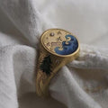 Vintage-Style Wavy Seal Ring with Signet Face in Gold Colour