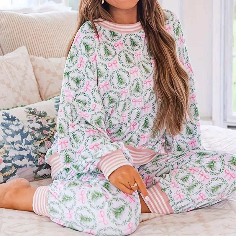 Bow Print Two Piece Set with Cosy Feel