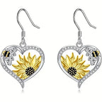 Sunflower, Bee and Heart Dangle Earrings with Vintage Look