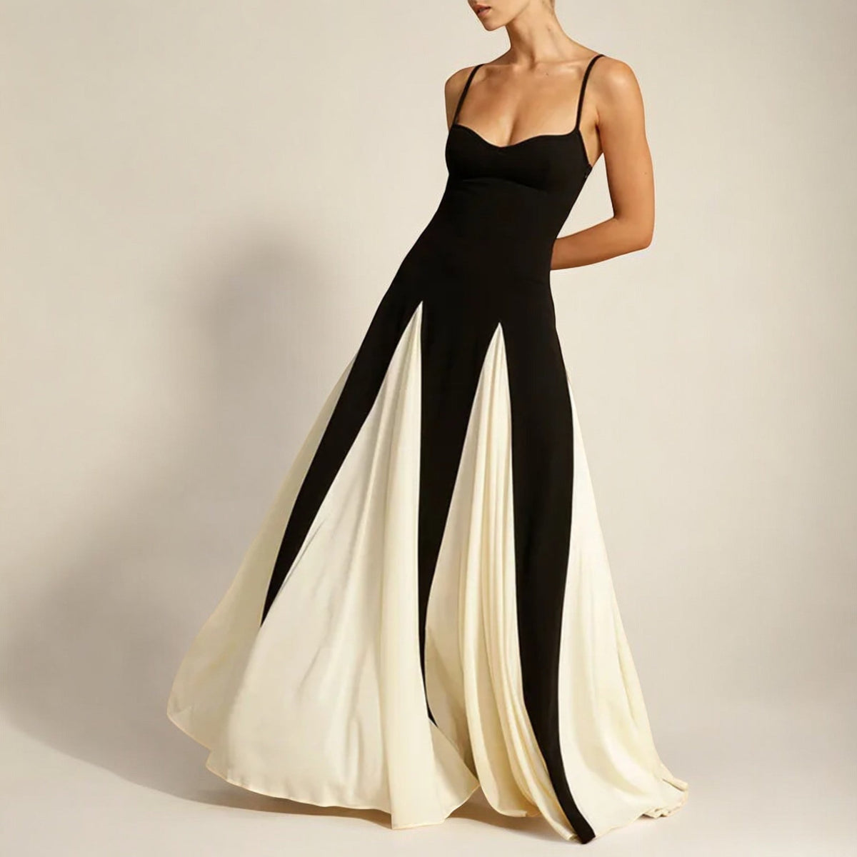 Strapless Maxi Dress with Contrast Stripe and Adjustable Straps