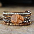 Pulsera envolvente de piel sintética con piedras de jaspe y cuarzo