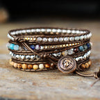 Pulsera envolvente de piel sintética con piedras de jaspe y cuarzo