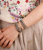 Pulsera envolvente de piel sintética con piedras de jaspe y cuarzo