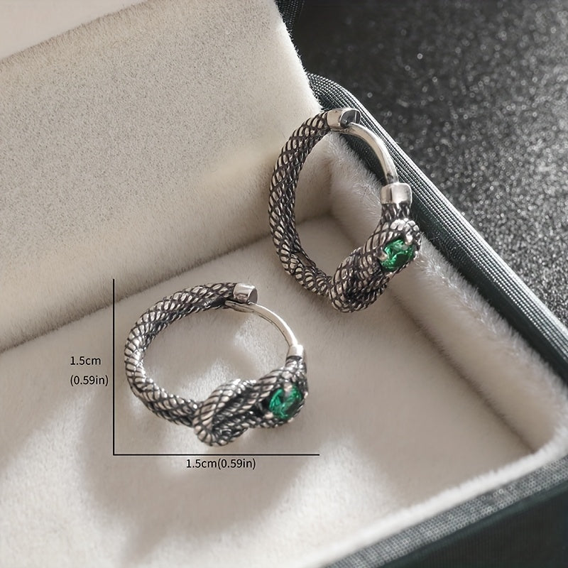 Vintage Green Cubic Zirconia Earrings in Silver Colour