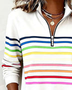 Half Zip Sweatshirt with Stand Collar and Stripe Detail