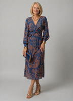 Floral Print Wrap-Front Dress with Long Sleeves