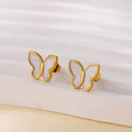White Enamel Butterfly Earrings in Gold Colour with Glossy Wings