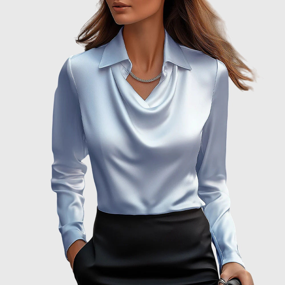 Pleated Neckline Blouse with Soft Sheen