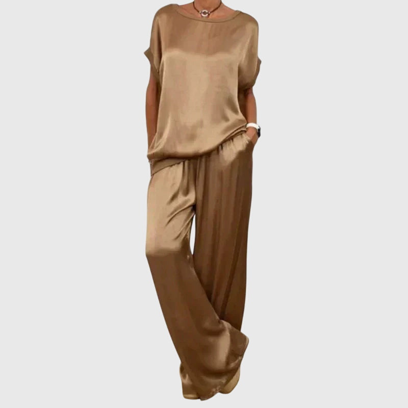 Conjunto de dos piezas refinado con pantalones de pierna ancha