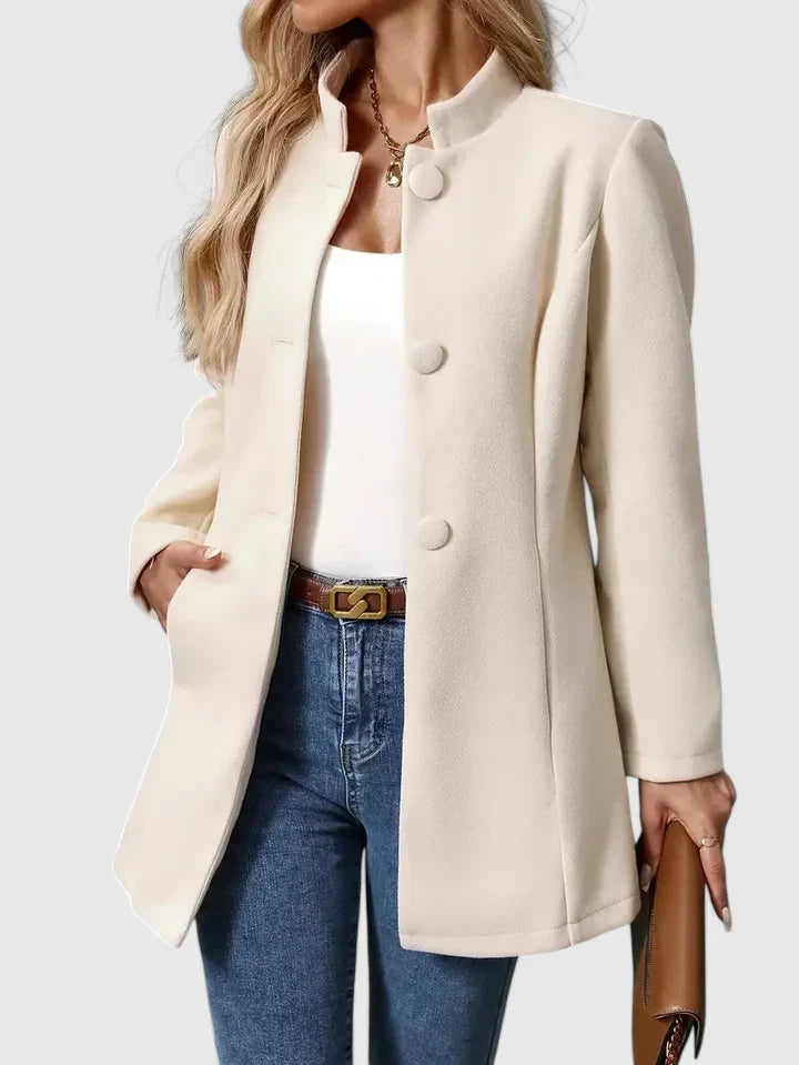 Collarless Jacket with Button Closure and Pockets