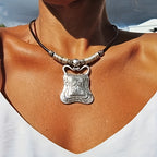 Antique-Style Geometric Tribal Pendant Necklace in Silver Colour