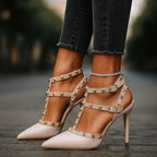 Pointed Toe Stilettos with Studded Adjustable Straps
