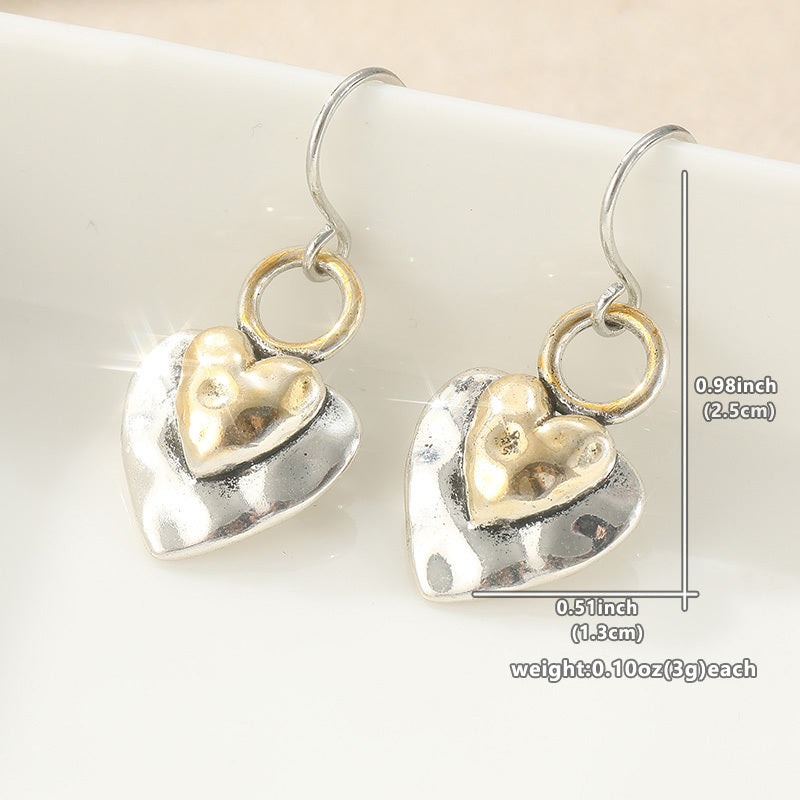 Vintage Two-Tone Heart Pendant Earrings with Romantic Look