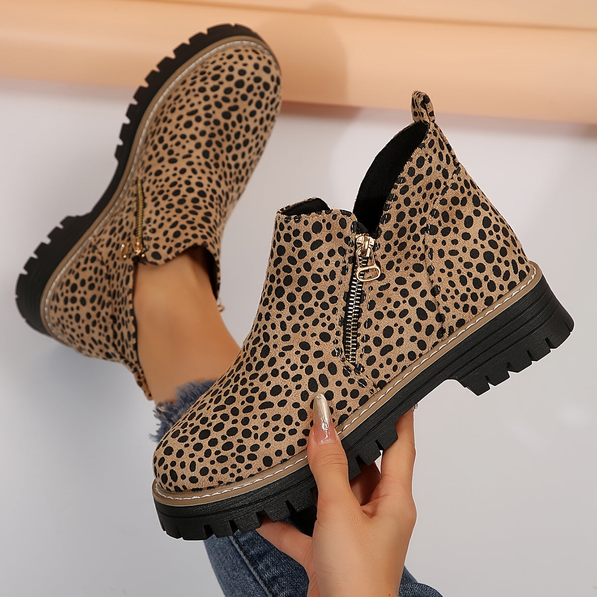 Ankle Boots with Side Zip and Sturdy Outsole