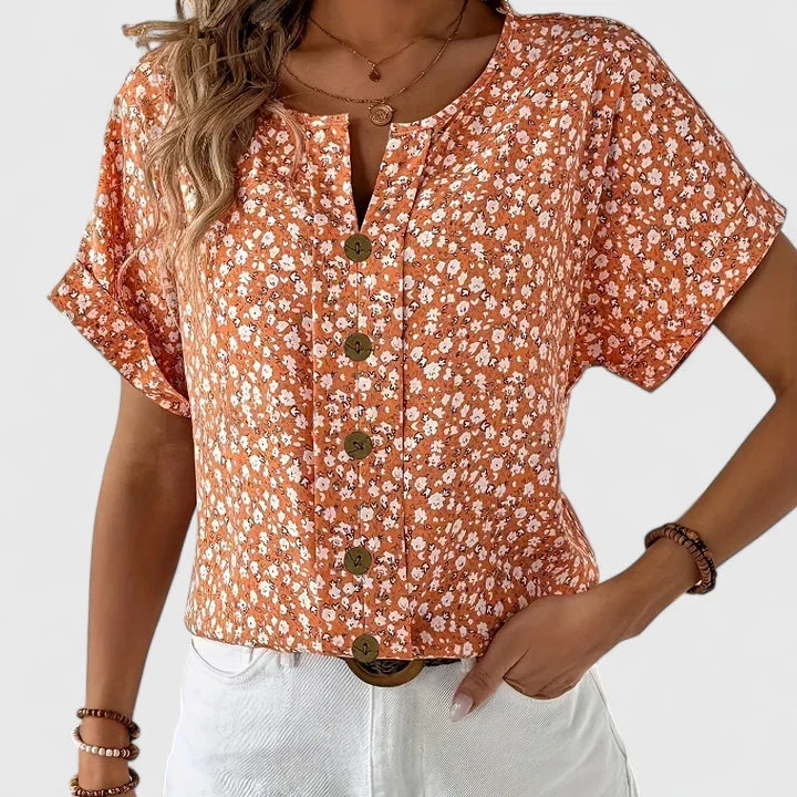 Floral Print Blouse with Button Up Front
