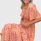 Floral V-Neck Summer Dress with Defined Waist