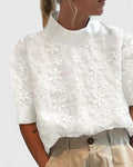 Stand Collar Blouse with Floral Embroidery