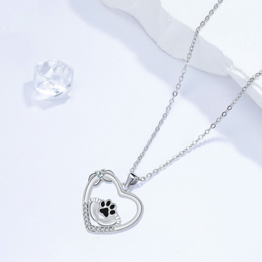 Dog Paw Print Pendant Necklace with Zirconia Sparkle