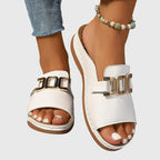 Open Toe Buckle Sandals with Gold Hardware