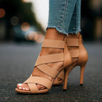 Open Toe Heels with Stretch Crossover Straps