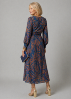 Floral Print Wrap-Front Dress with Long Sleeves