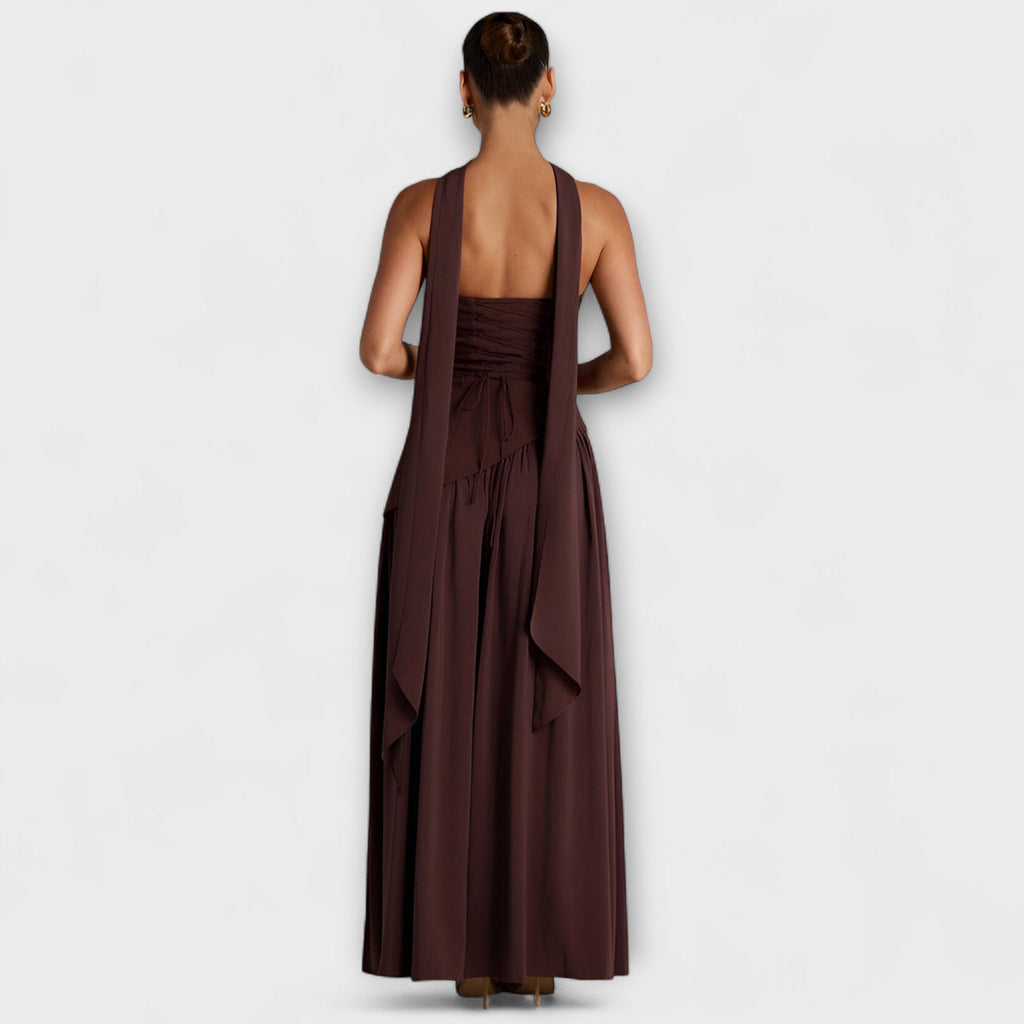 Strapless Maxi Dress with Contrast Bodice and Side Slit