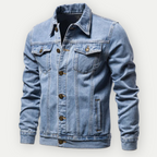 Men's Washed Denim Trucker Jacket with Chest Pockets