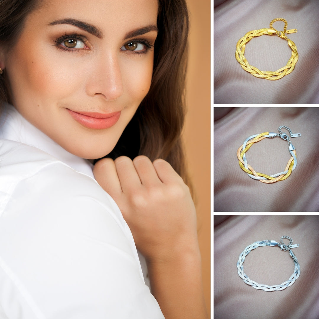 Set med ormkedjearmband och halsband i rostfritt stål