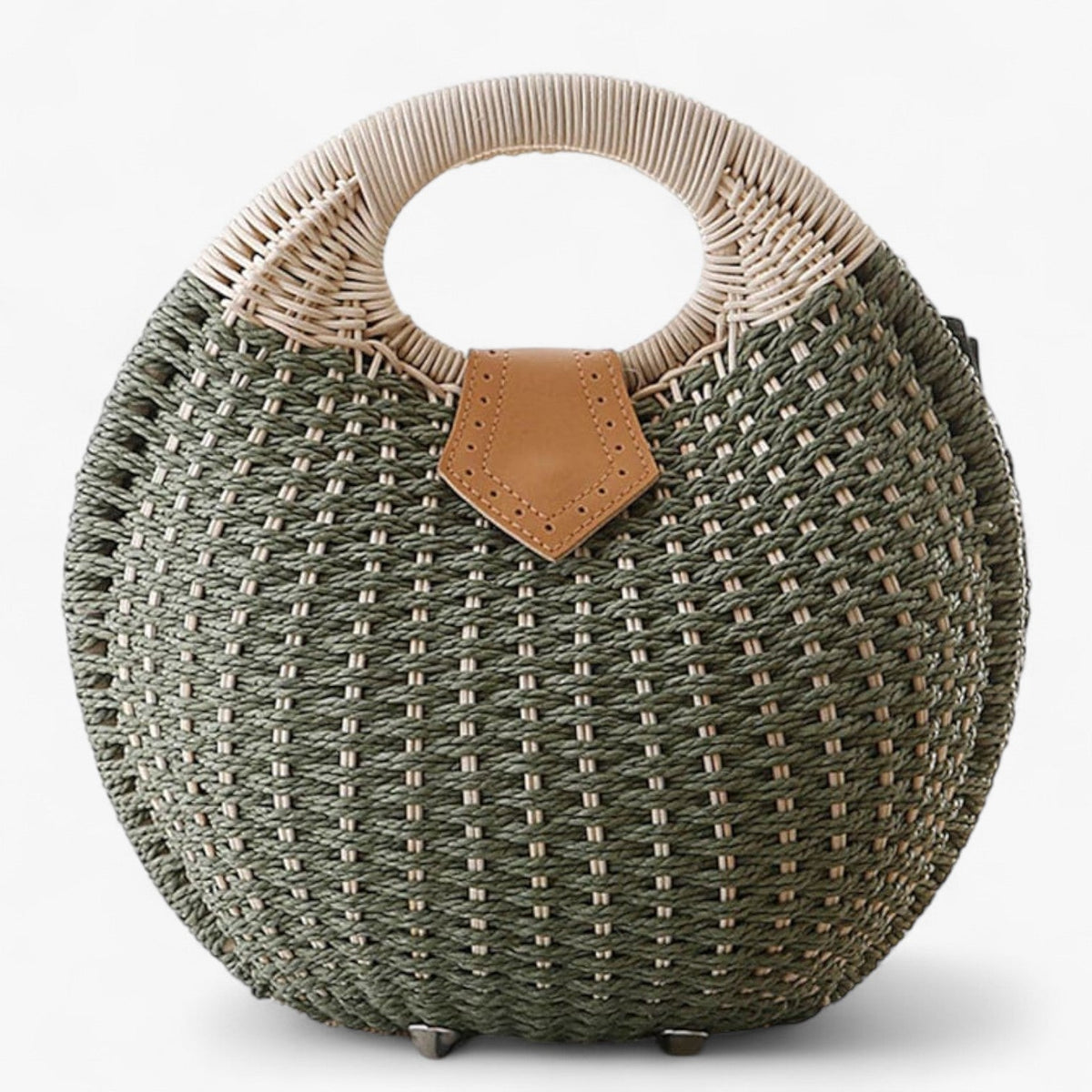 Woven Rattan-Style Shoulder Bag with Flap Closure
