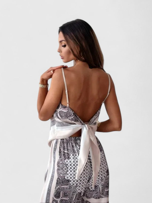 Fitted Two Piece Set with Tie Detail Trousers