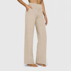Straight Leg Trousers with Elasticated Waist and Pockets