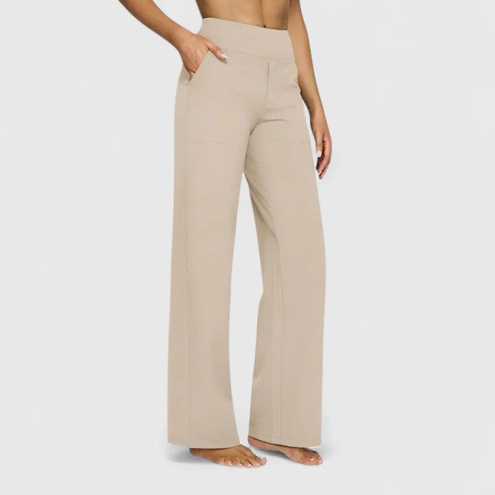 Straight Leg Trousers with Elasticated Waist and Pockets