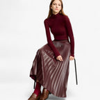 Pleated Eco-Leather Skirt with Elastic Waist for Day to Night