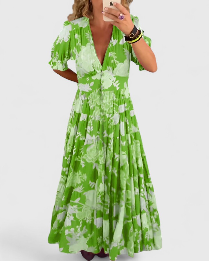 Floral V-Neck Summer Dress with Pockets