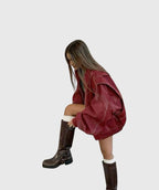 Oversized Leather Look Jacket in Bold Red